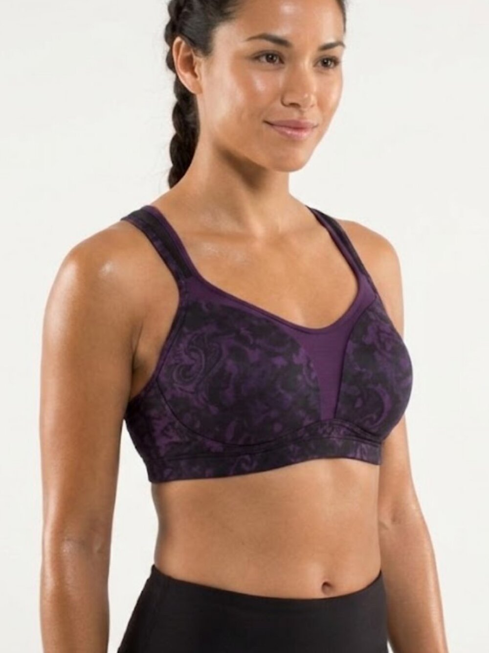 💜 Lululemon Ta Ta Tamer II Sports Bra – Purple/Black Abstract Pattern  Size 34D